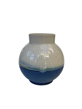 Stor vase - Hvidt ler med blå krystal glasur