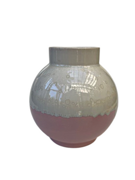 Stor vase - Lyserød ler med hvid krystal glasur