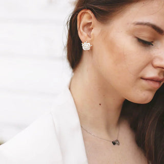 White Cloud Porcelain Rose Stud Earrings