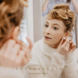 White Cloud Porcelain Rose Stud Earrings