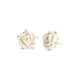 White Cloud Porcelain Rose Stud Earrings