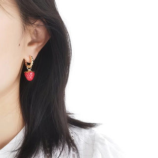 Mini Red Porcelain Strawberry Hoop Earrings
