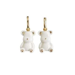 Classy White Porcelain Teddy Bear Earrings