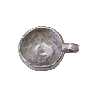 Flad diamant kop med hank I farven græn med chamotte set ovenfra 