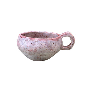 Flad diamant kop med hank I farven rosa med chamotte set forfra 