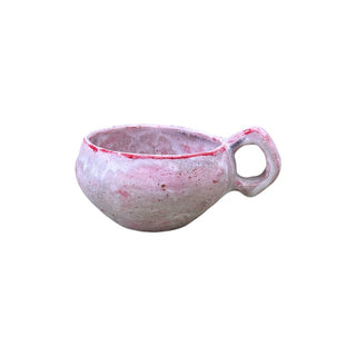 Flad diamant kop med hank I farven lyserød og hvid set forfra 