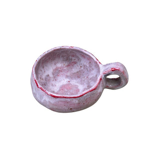 Flad diamant kop med hank I farven lyserød og hvid set oppefra 