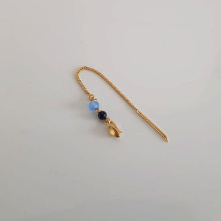 TicTac Ørering m. kort kæde og blå perler guldbelagt