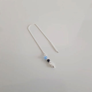 TicTac ørering m. lang kæde - Chalcedony og Lapis perle sølvbelagt