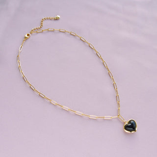 Porcelain Black Heart Pendant Necklace