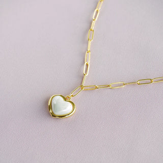 Porcelain Pearly White Heart Pendant Necklace