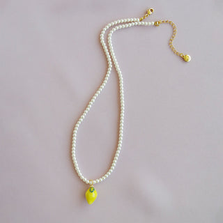 Mini Porcelain Lemon Swarovski Pearl Necklace