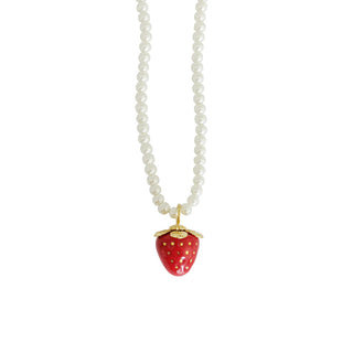 Mini Red Porcelain Strawberry Swarovski Pearl Necklace