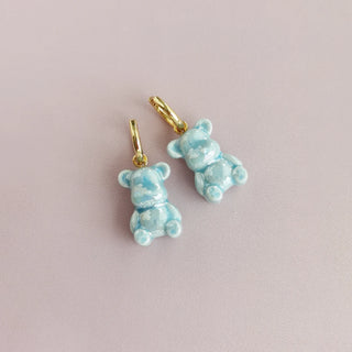 Poporcelain - Baby Blue Porcelain Teddy Bear Earrings