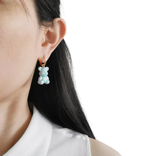 Poporcelain - Baby Blue Porcelain Teddy Bear Earrings