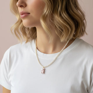 Poporcelain - Sweet Pink Porcelain Gummy Bear Swarovski Pearl Necklace