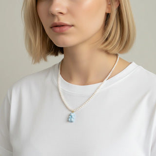 Poporcelain - Baby Blue Porcelain Gummy Bear Swarovski Pearl Necklace