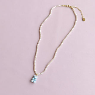 Poporcelain - Baby Blue Porcelain Gummy Bear Swarovski Pearl Necklace