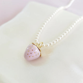 Poporcelain - Mini Pink Porcelain Strawberry Swarovski Pearl Necklace