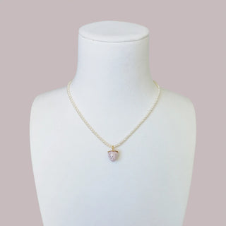 Poporcelain - Mini Pink Porcelain Strawberry Swarovski Pearl Necklace