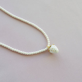 Poporcelain - Mini White Porcelain Strawberry Swarovski Pearl Necklace