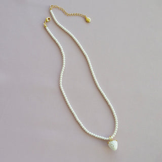Poporcelain - Mini White Porcelain Strawberry Swarovski Pearl Necklace
