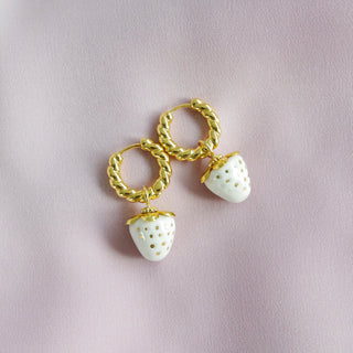 Poporcelain - Mini White Porcelain Strawberry Hoop Earrings
