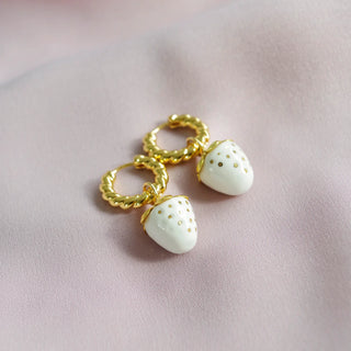 Poporcelain - Mini White Porcelain Strawberry Hoop Earrings