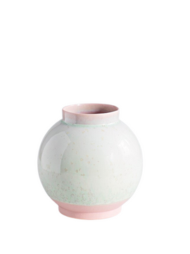Rund vase - Rosa ler med grøn glasur