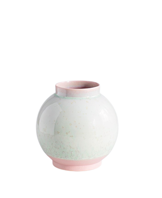 Rund vase - Rosa ler med grøn glasur