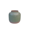 Bred vase - Lyserød ler med grøn glasur